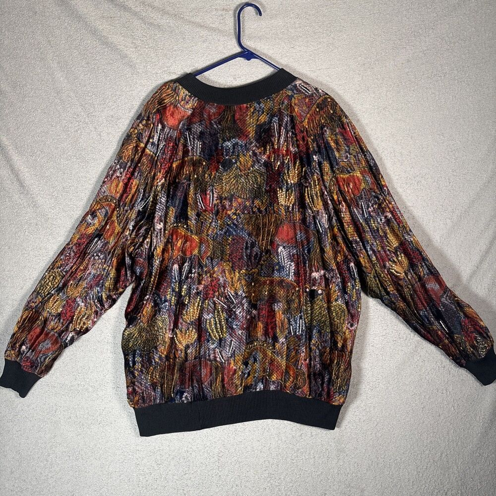 VNTG Judith Ann Creations Sweater Women's Size 2X Lined Rayon Artsy Horse Farm - Picture 15 of 16